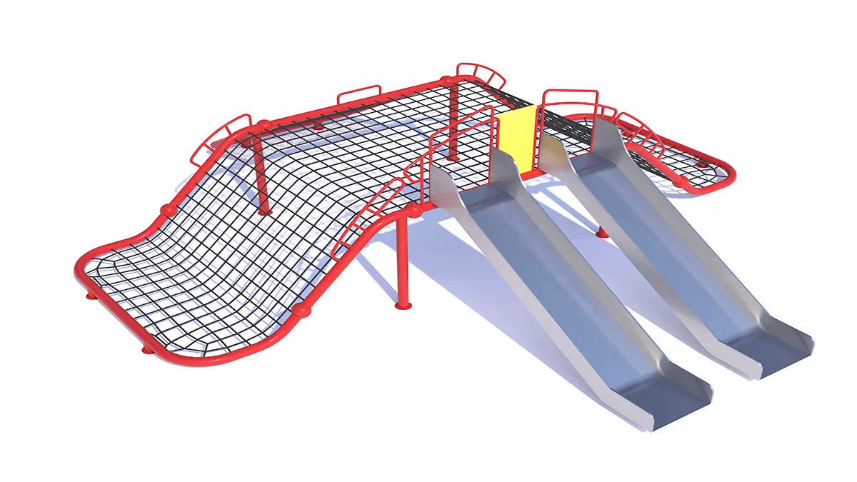 Outdoor Playground Rope Climbing Net  With Two Stainless Steel Slides