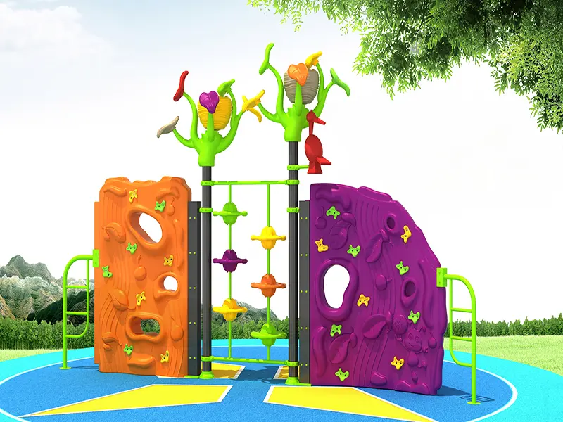 A children's outdoor adventure climbing wall