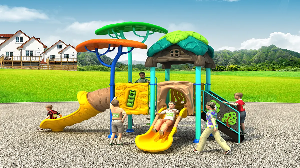 Small Playground with Slides for Children to Play in Daycare Playground